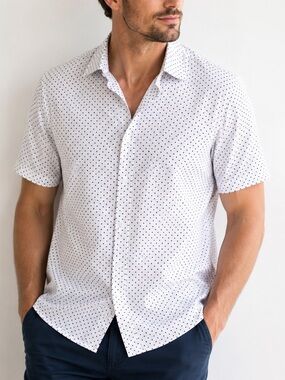 COOFANDY White Polka Dot Short Sleeve Button-Down Shirt Men’s Large